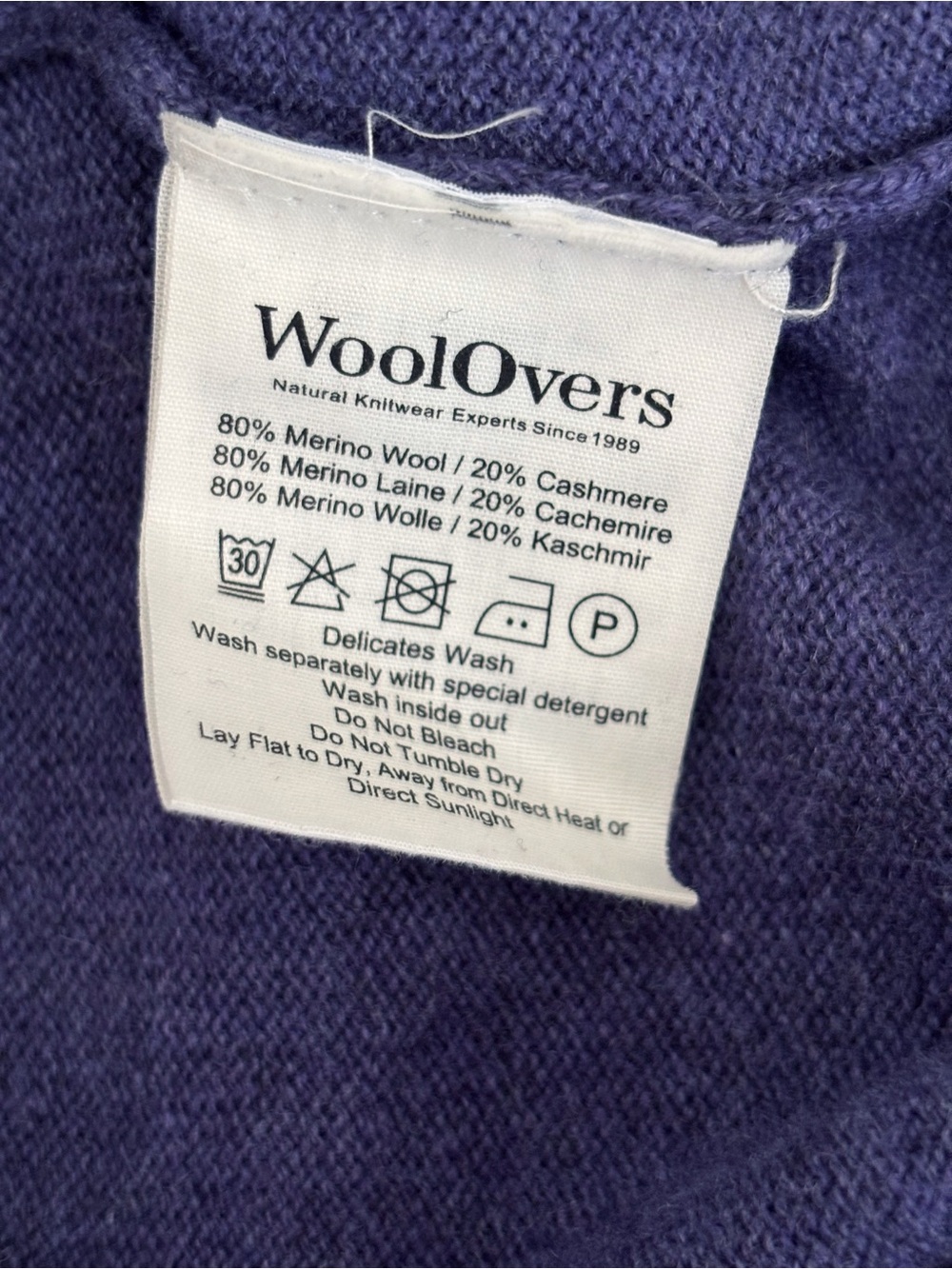Woolovers Purple Cashmere Merino Wool Blend Crew Neck Cardigan Sweater Medium - Picture 5 of 5